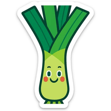 a cartoon leek with a smiling face, vibrant colors sticker