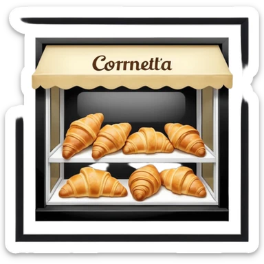 the front window of a bakery named "Cornetteria". With croissants  sticker