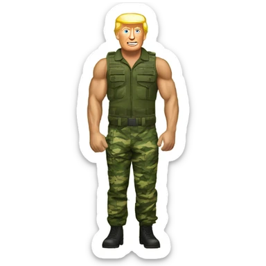 muscular man in camouflage nature with trump  sticker