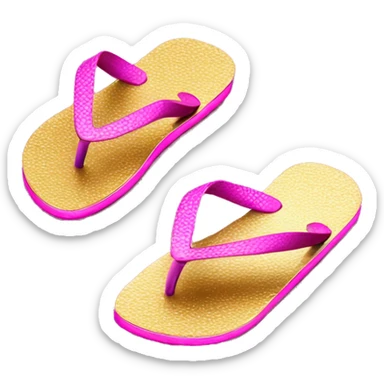Realistic metallic gold hot pink gradient pair of summer flip flops isolated. sticker