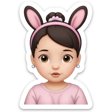 bunny ear accessory wearing baby dark haired bun sticker