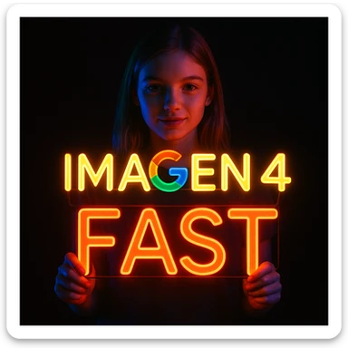 make a girl holding this sign, but sign in made of neon, also add fast below the sign sticker