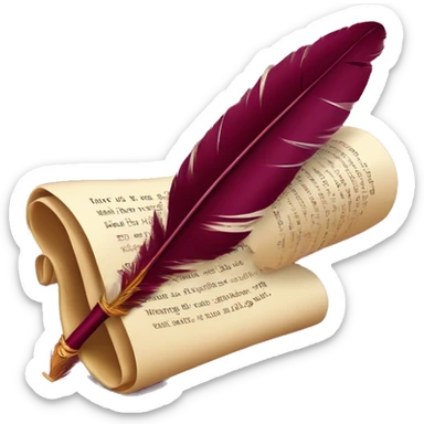 a feather quill and an open SCROLL maroon sticker