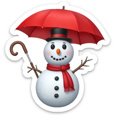 Snowman holding red umbrella sticker