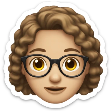 a girl brown hair brown eyes white skin wavy hair round glasses sticker