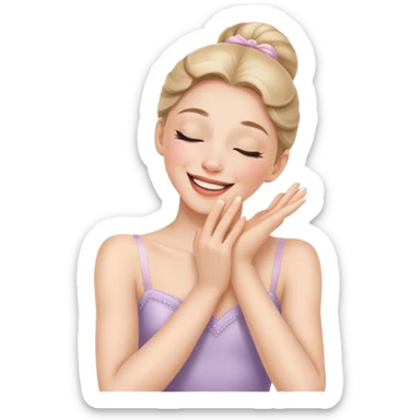 The ballerina laughs sweetly, covering her mouth with her hand and with her eyes closed sticker