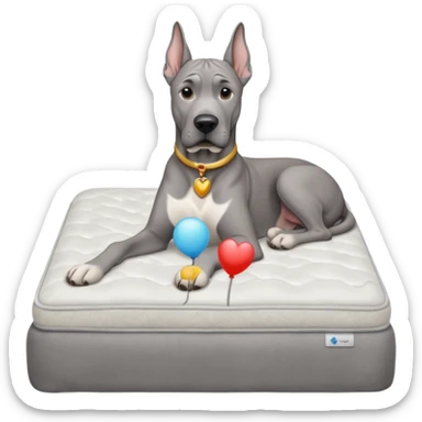 Gray Great Dane on king size mattress floppy ears white mattress  sticker