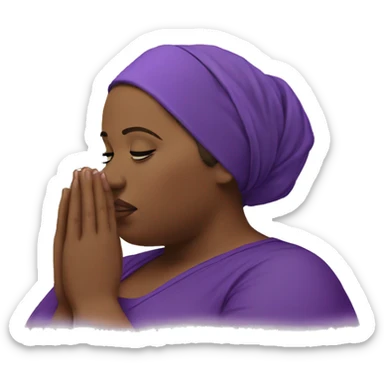 Dark Plus size woman praying with purple head wrap   sticker