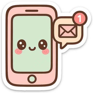 cellphone with an unread message notification, kawaii chibi anime style, flat pastel colors, thick outlines, simple cute features sticker