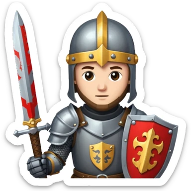 give me medieval knight with a helm, and he has a gauntlet holding a sword. style can be a bit pixelated /8bit sticker
