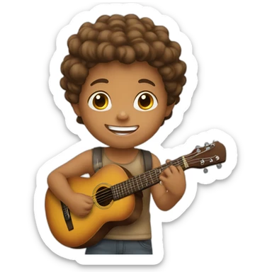 white-brown child happy to play guitar sticker