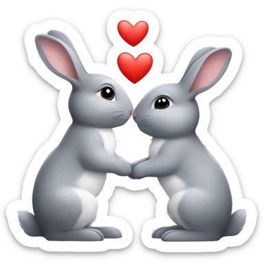 small grey bunnies kiss with a heart sticker