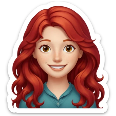 Girl with Red Hair – long wavy crimson hair, smiling face.









































 sticker