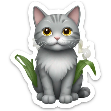 Fluffy grey cat holding Lillies  sticker