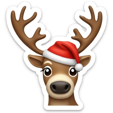 Reindeer with Christmas hat sticker