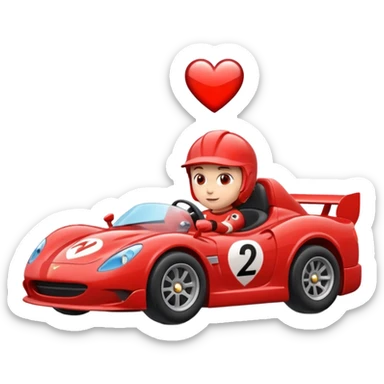 heart driving in a race car sticker