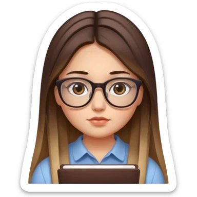 Chica de piel blanca con cabello liso largo con balayage, ojos cafe obcuro con lentes cuadrados, gordita, dando una terapia psicologica sticker