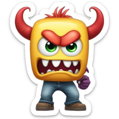 monster cartoon very angry while play video games sticker