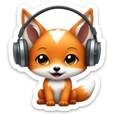 Detailled Baby kawaii fox with headphones on ears sticker