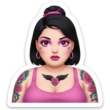 Heavyset woman, black hair, pink makeup and tattoos sticker