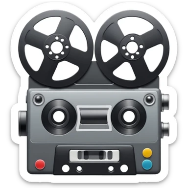 Minimalist emoji-style sticker of a VHS tape where the reels look like eyes, staring out. Black, white, and gray tones only.
 sticker