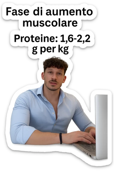 Uomo che imposta la sua fase di massa a proteine intorno 1.6 - 2.2g per kg in italiano sticker