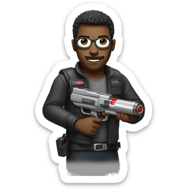 A man with a laser blaster sticker