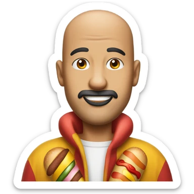 Bald beardless person in a hot dog costume  sticker