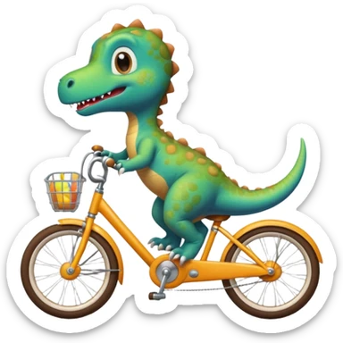 Baby dinosaur and  puppy riding a retro bike  sticker