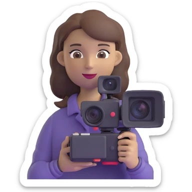 hiking woman with brown hair holding a video camera sticker