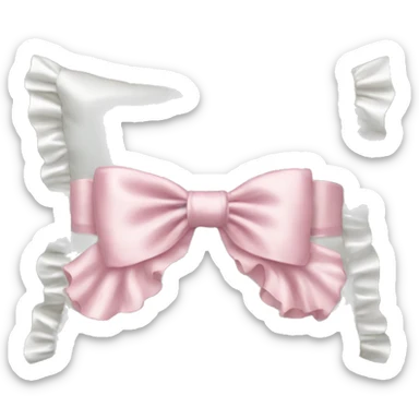 White satin ruffled pillow with light pink bow sticker