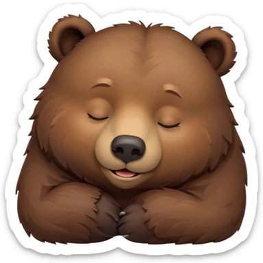 Meme-Worthy Cute Sleeping Grizzly Bear Portrait Emoji, Head resting peacefully with a contented smile, showcasing a massive, robust build and a luxuriously soft deep brown fur, eyes shut in a serene, restful nap, Simplified yet hilariously adorable features, highly detailed, glowing with a soft, drowsy light, high shine, relaxed and utterly lovable, stylized with an air of playful laziness, bright and heartwarming, soft glowing outline, capturing the essence of a comically sleepy grizzly, so meme-worthy it feels like it could instantly become the next viral sensation of adorable slumber! sticker