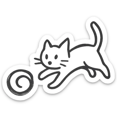 A cat chasing a ball that looks like the Enso speedrun logo sticker