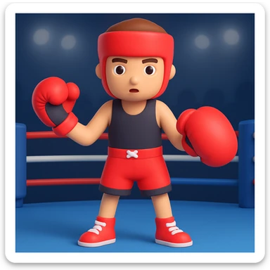 Add a boxing ring background to the boy with boxing gloves in 3D emoji style, microsoft style 3d fluent emojis with smooth shading and rounded shapes. sticker