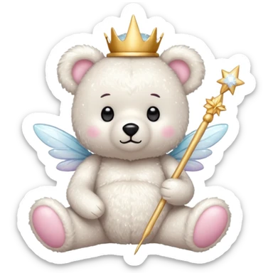 White Fairy glitter teddy with wand  sticker