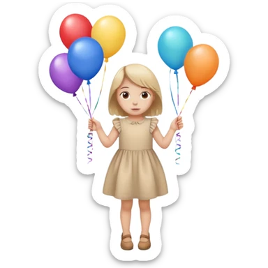 birthday small  girl in biege  + baloons sticker