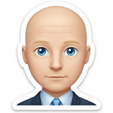 bald man, face and neck, blue eyes, kind face in a business setting sticker