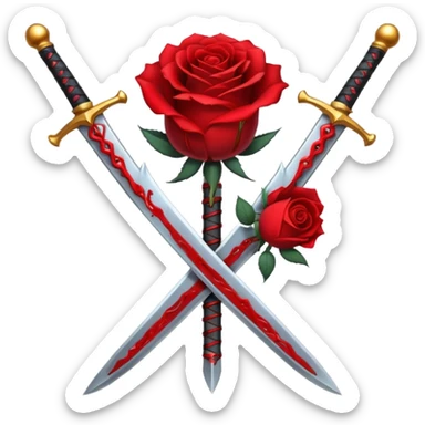 Crossed weapons with a rose sticker
