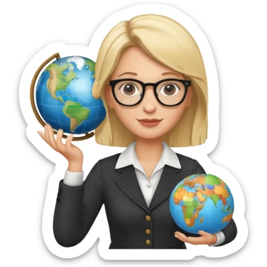 fun blonde history teacher, with glasses and a globe sticker
