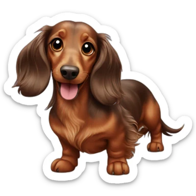 happy long haired brown marble dachshund sticker