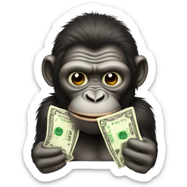 Ape with money and a mustache sticker