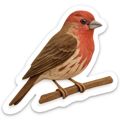 house finch on a branch, layered paper details, realistic feather patterns, red and brown markings sticker