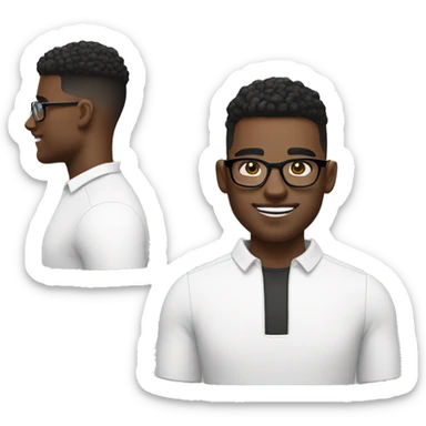 Black man with High top fade and bush eyebrows, white shirt and glasses with AirPods.  sticker