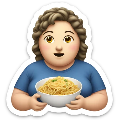 Fat girl eating noodles sticker