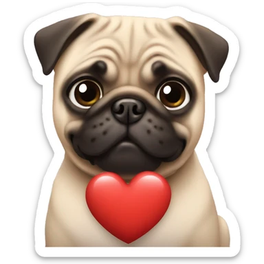 pug holding heart sticker