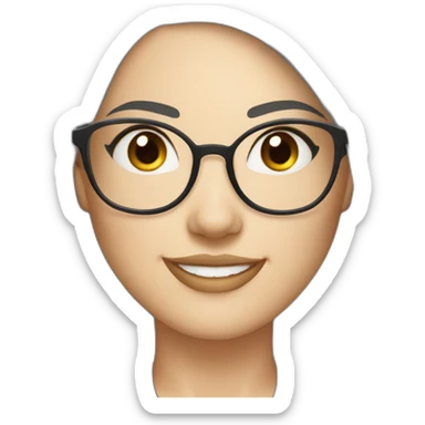 woman wearing glasses, round face, chubby cheeks, narrow eyes, shoulder length black hair, white skin, smiling sticker