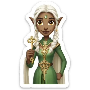 an elf woman login holding a big key sticker