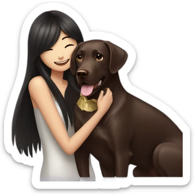 Chocolate labrador playing with long black haired fringe woman sticker