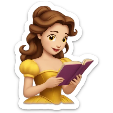 Princess Belle reading a book with red cover sticker