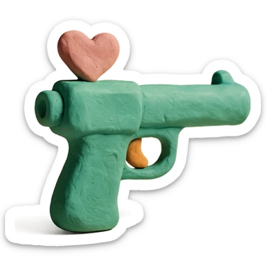 green heart pistol, claymation style, soft pastel colors, visible fingerprints sticker